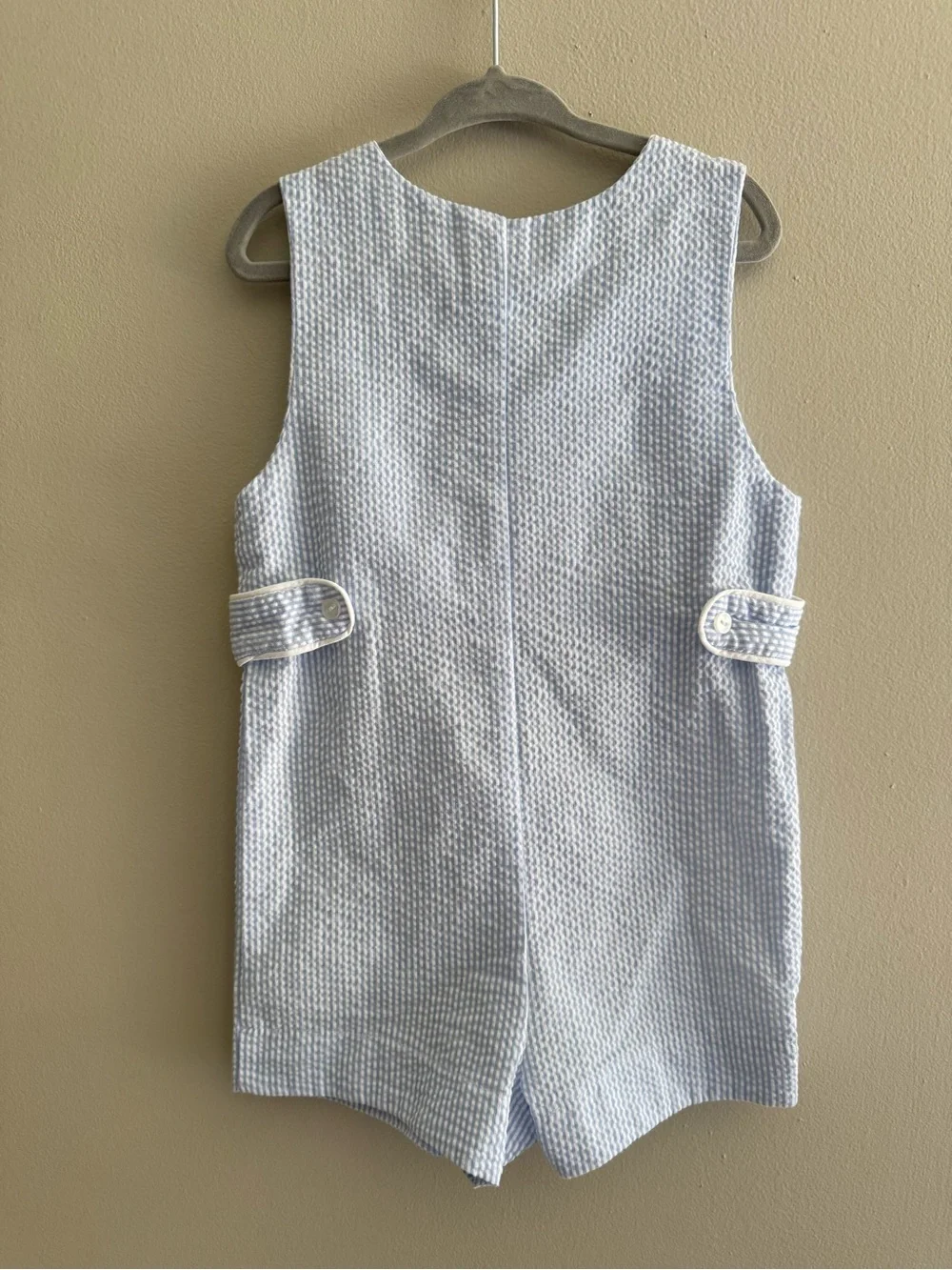 Southern Sunshine Kids Boys 2T Blue White Seersucker Monogram Romper mBr MRB